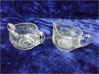 Etched Mouth Blown Glass Sugar and Creamer
