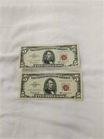 2  $5 Red Seal Notes 1963