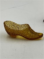Amber Glass Shoe Daisy & button pat 1886