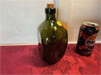 Vintage pinched green glass bottle, tri-mold