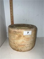 short round clay pot distressed