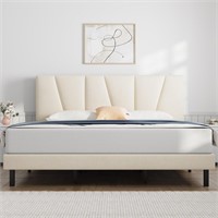 Molblly King Bed Frame Upholstered Platform  Beige