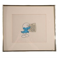 THE SMURFS FRAMED ANIMATION CARTOON CELL