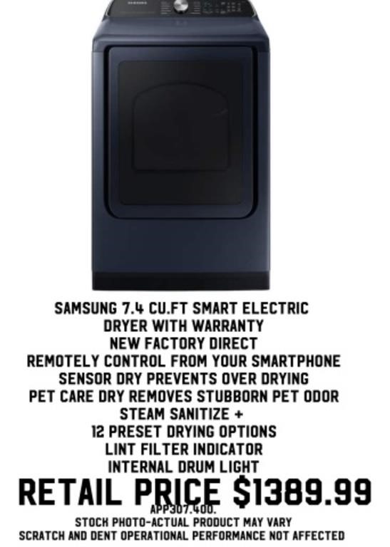 Samsung 7.4Cu.Ft. Smart Electric Dryer w/ Warranty