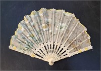RARE 1800s Lady's Silk Fan Handpainted Flowers
