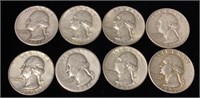 (8) Washington Silver Quarter coins