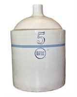 Antique 5 Gallon Blue Band Stoneware Pottery Jug