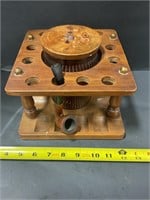 Vintage wood smoking pipe rack with canister