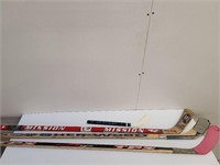 3 Older Wood Hockey Sticks, 1 Mini San Jose Sharks