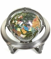 Gemstone/ Mineral Inlay Globe On Stand