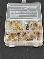 Fishing flies in case front and back