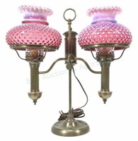 Vtg Fenton Cranberry/ Hobnail Glass Lamp