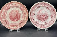 3 Antique Red Transferware Plates of European