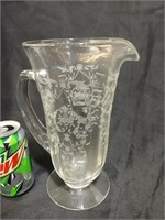 Etched glass pitcher