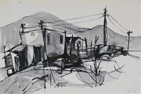 Ruth Schloss Ink & Wash Houses in Landscape