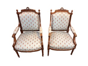 2 Louis XVI Upholstered Arm Chairs