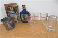 Budweiser Lot, Decanter, Glasses, Pail