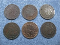 6 Assorted Indian Head Cents