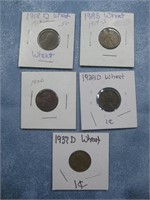 5 Assorted Lincoln Wheat Cents