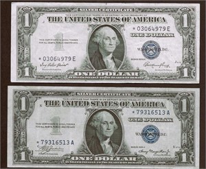 (2) $1 Star Silver Certs, "God-less"