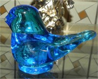 Large Signed Bluebird of Happiness Art Glass