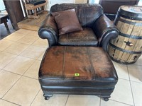Leather Chair, Ottoman, & Pillow