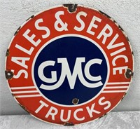 Round Enamel "SALES & SERVICE GMC TRUCKS"