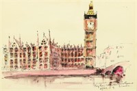 1969 Big Ben - Houses of Parliament Watercolor