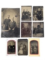 8 Tintype Portraits Groups, Couples, Pairs