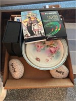 Decorative plates, faith, rock, VHS tapes