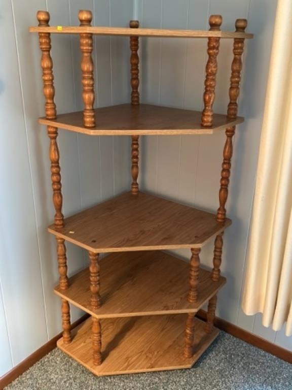 Wooden five tier corner shelf