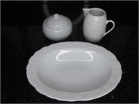 Tienshan Porcelain 10" Bowl With Sugar & Creamer