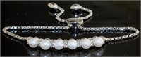 Elegant Pearl & White Topaz  Bolo Bracelet