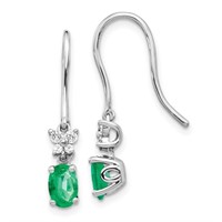14k-Diamond and Oval Emerald Dangle Earrings