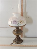 antique brass oil lamp with fancy glass shade