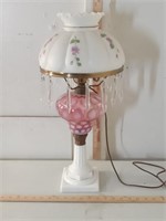 antique cranberry coin spot oil lamp with shade