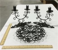 Black metal decor w/ 2 candle holders