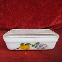Fire king hand painted fruit dish w/lid.
