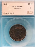 1849 VF-30 Large Cent SEGS Graded