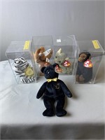 4 Ty Beanie Babies With Display Cases + 1 Without