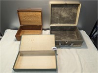 3 Pc Lot- Wooden Dresser Box,Suitcase & Tie/Hanky
