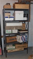 One Grey Metal Shelving Unit and All Contents: