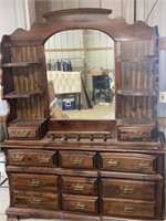 Large wooden dresser with mirror two piece