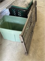 Plastic gate, totes, laundry baskets