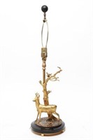 Gilt Metal Animaliere Tree, Deer & Bird Lamp, Vtg