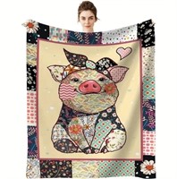 1pc Cozy Pig Animal Pattern Flannel Blanket
