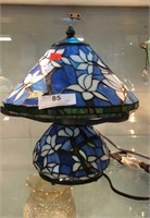 Blue & White Stained Glass Lamp 12" Tall