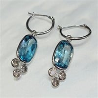 $6000 14K  Blue Zircon(9ct) Diamond(0.6ct) Earring