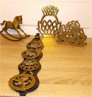 Solid Brass Rocky Horse, Napkin Holder, Trivet, &