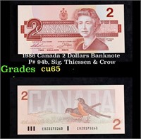 1986 Canada 2 Dollars Banknote P# 94b, Sig. Thiess